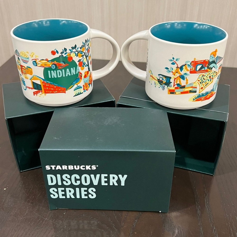 NEW Set of 2 14oz Starbucks Indiana Discovery Collection mug, 14oz
